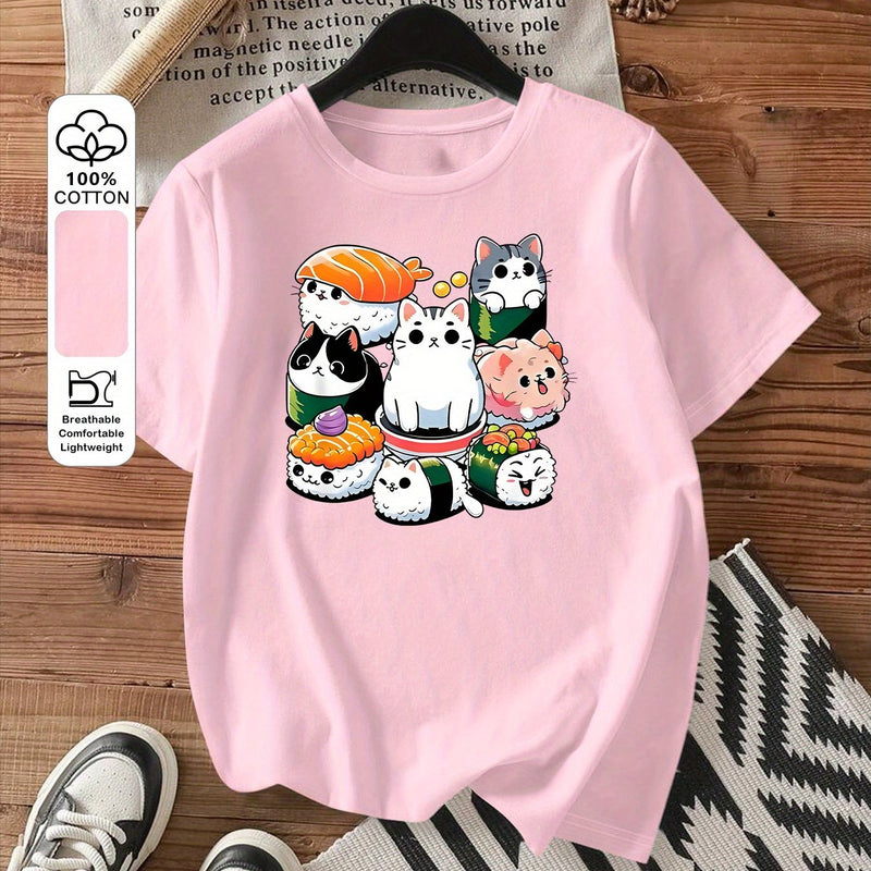 Women's Summer Casual Short Sleeve Round Neck T-Shirt.