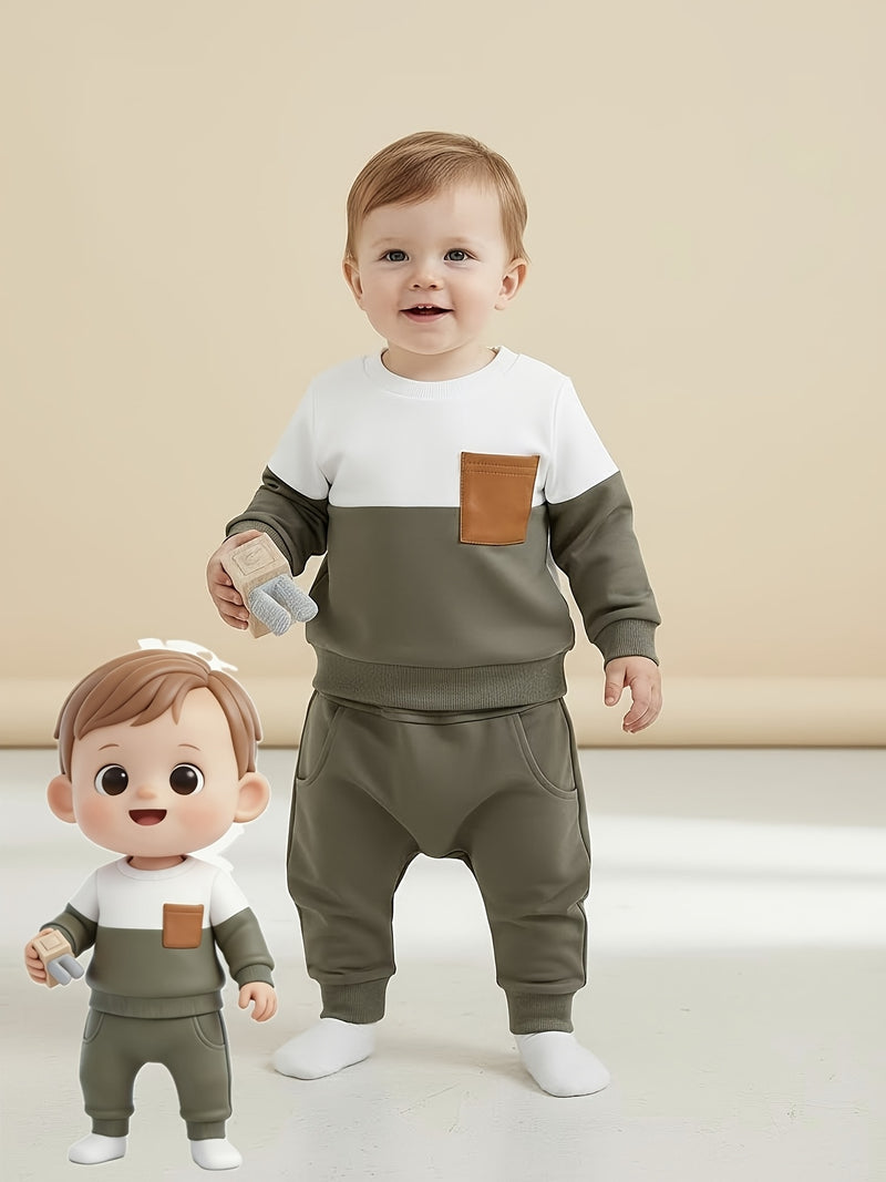 2pcs 0-2 Years Old Baby Boy Winter Clothes Contrast Color Long-Sleeved.