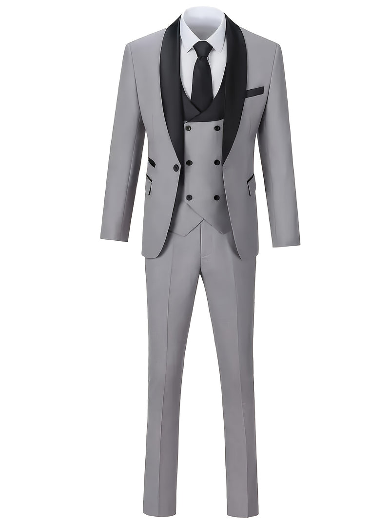 Men's 3pcs Suit Set, Jacket + Vest+ Trousers.