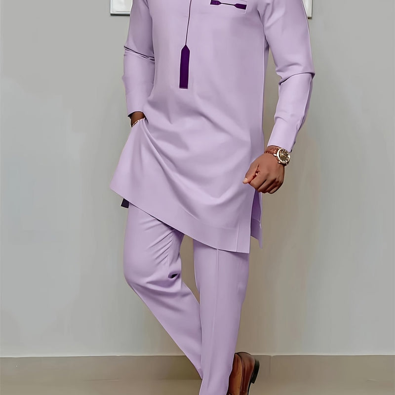 Men'S Casual Two-Piece Set Featuring an African Ethnic Style.