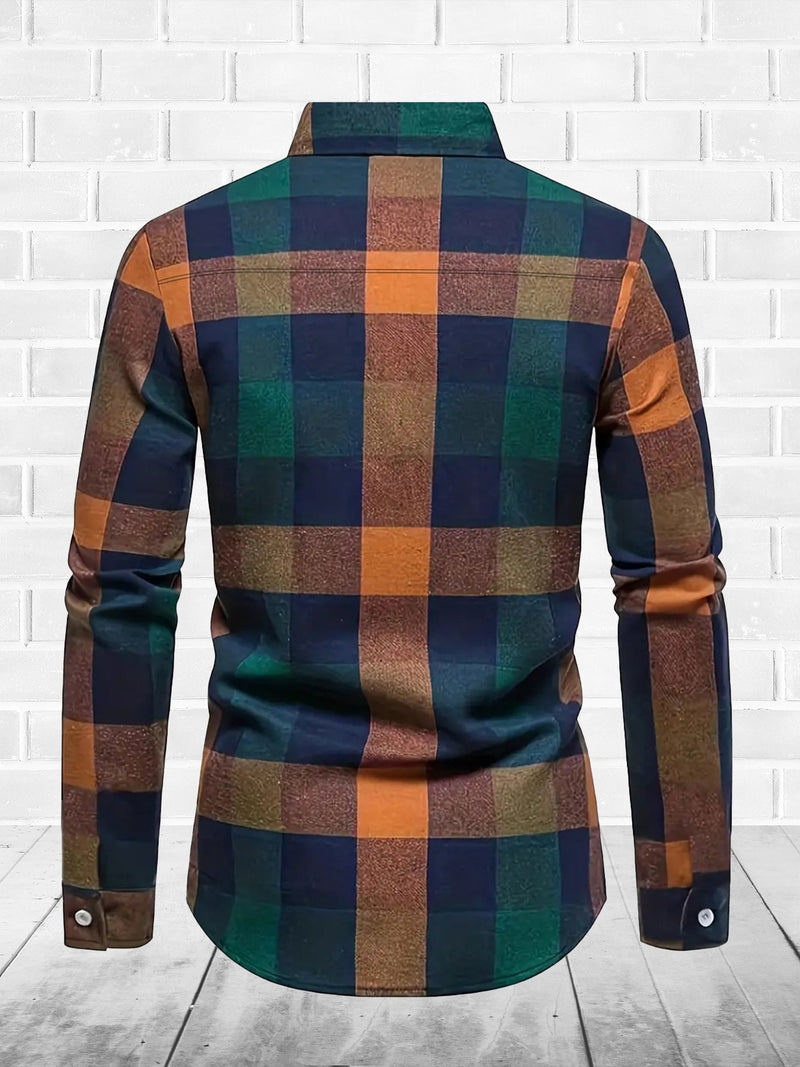 3pcs Men's Plaid Shirts with Top Lapel Long Sleeve.