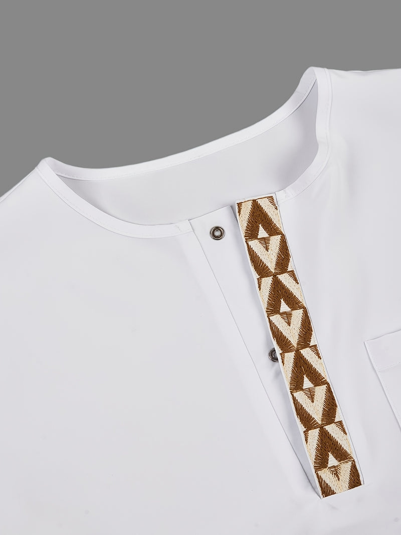 Men's Agbada Three-Piece Set, Round Neck, Hidden Buttons.