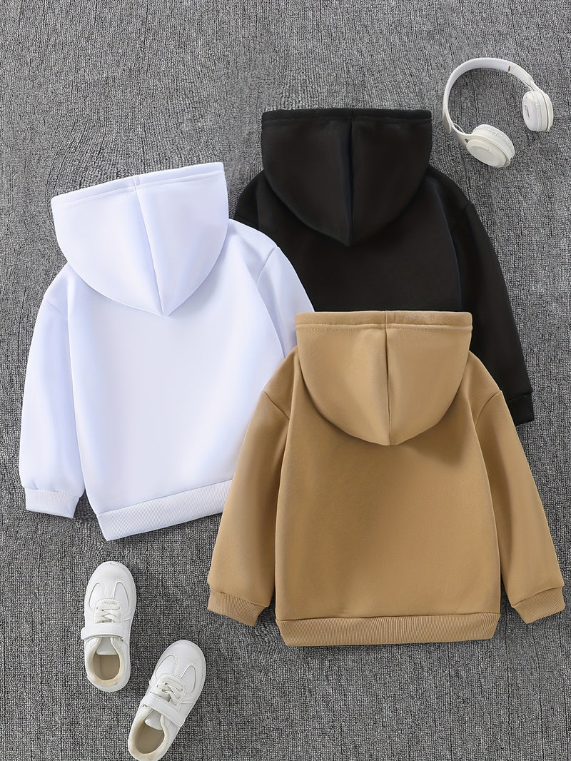 3pcs Tween Boys Casual Printed Hooded Sweatshirt Set.