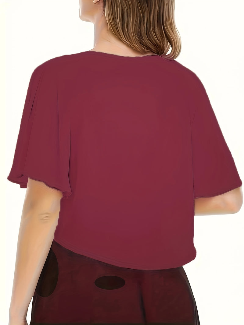 Women's Solid Color Short Sleeve Shirt Cardigan.