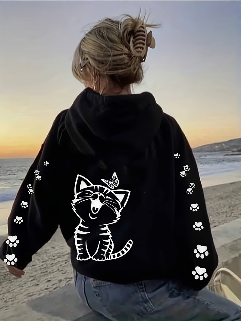 Women’s Kitten Butterfly Cat Paw Print Hoodie.