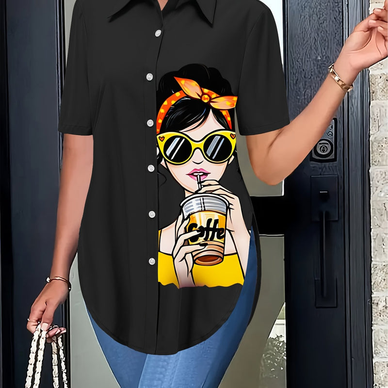 Women’s Beautiful Blouse with Lady and Beauty Pattern Print.