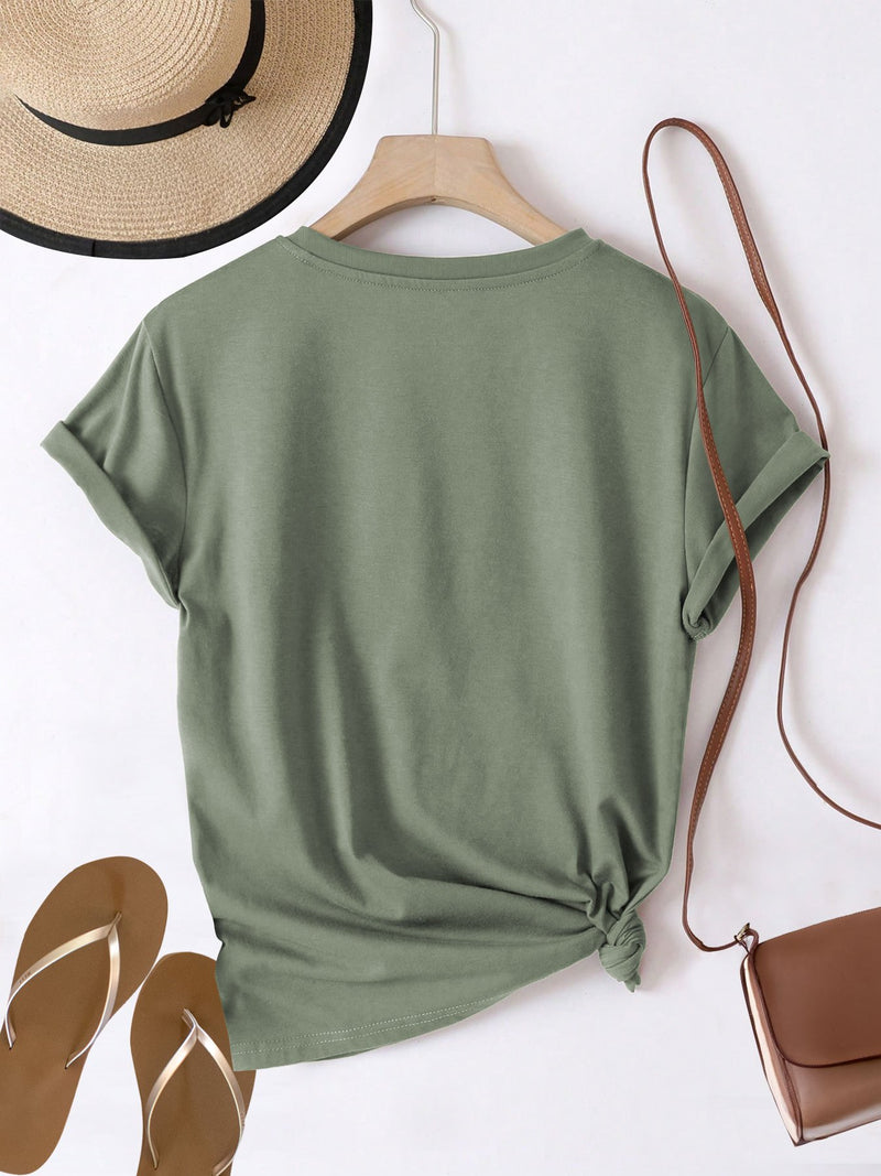 Women’s Graphic Print T-shirt, Short Sleeve Crew Neck Casual.