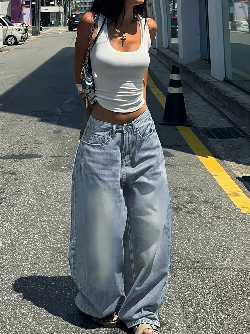 A Pair of Loose-Fitting Black And Gray Wide-Leg Pants for Women.