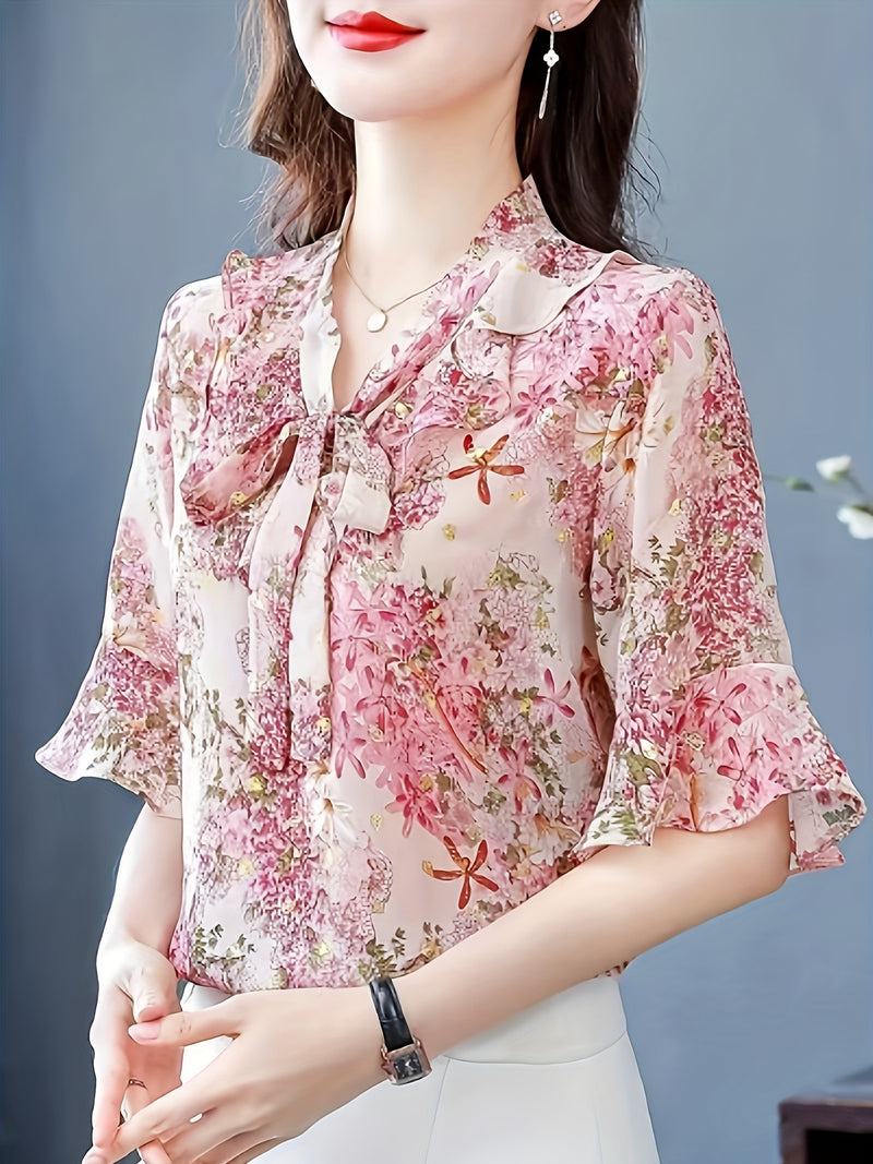 Women's Floral Print V-Neck Blouse.