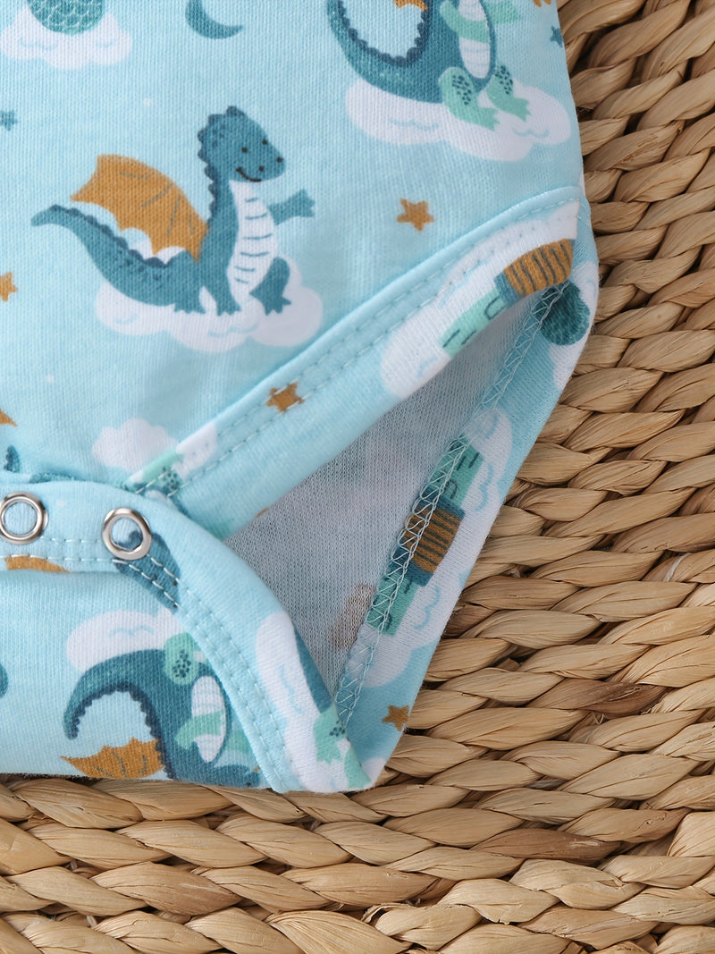 3pcs Newborn Baby Dinosaur Embroidered Bodysuits.