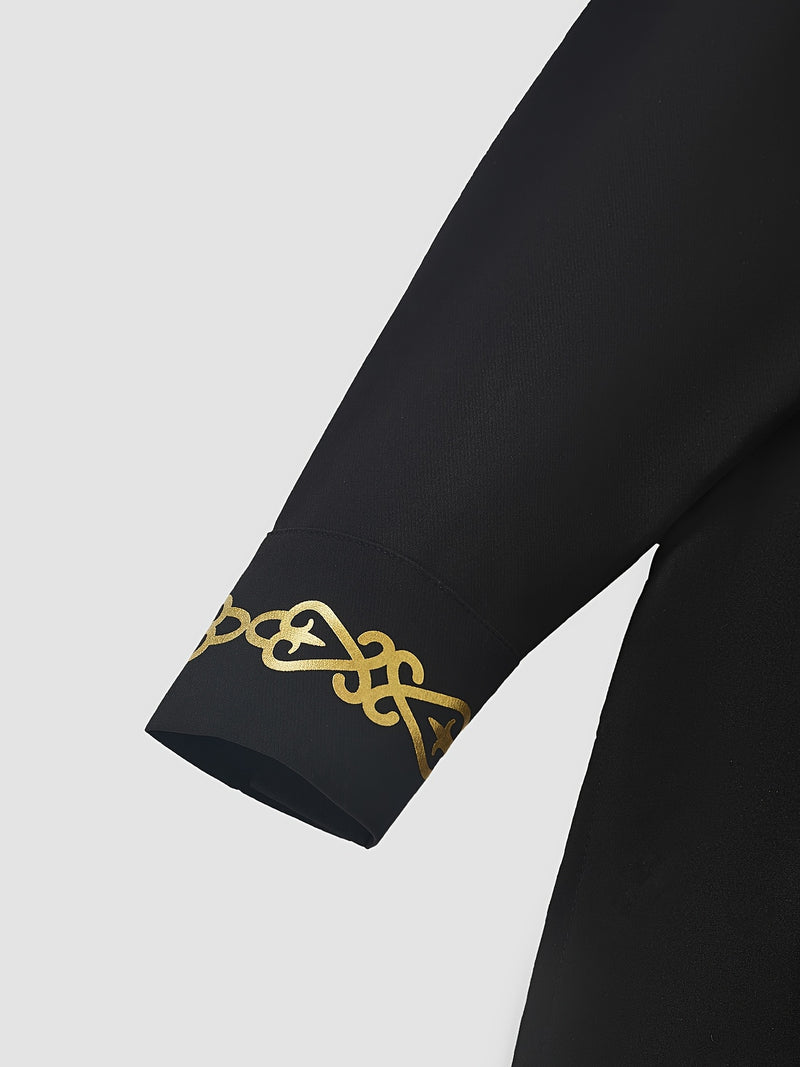 African Dashiki Men's Set, Long Sleeve, Button-Up, Stand Collar.