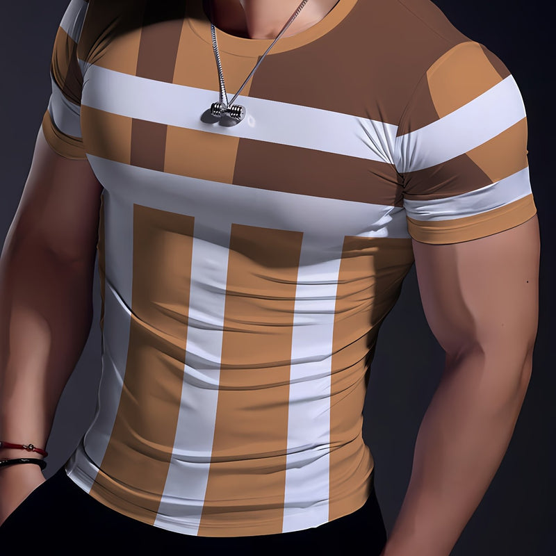 This Men'S Sports Fashion Short-Sleeve T-Shirt Has a Geometric Print.