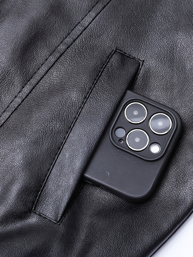 Men'S Fashionable Windproof Black Faux Leather Jacket | Zipper Closure.