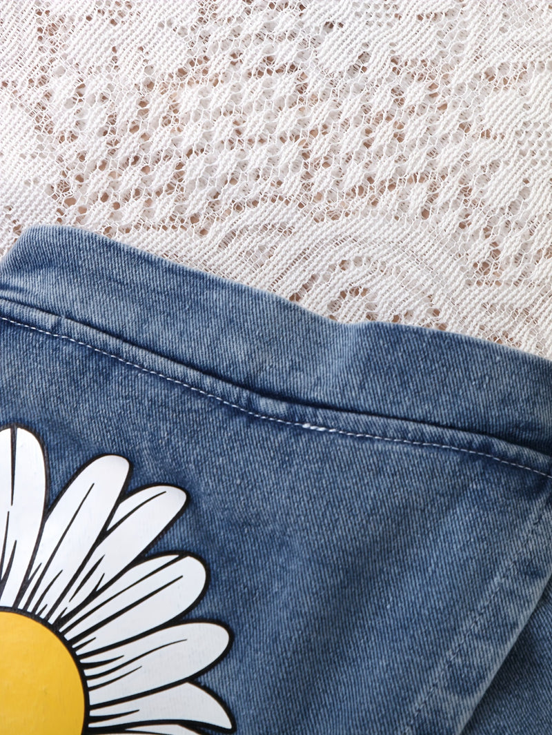 Girls' Denim Print Shorts, Versatile And Stylish.