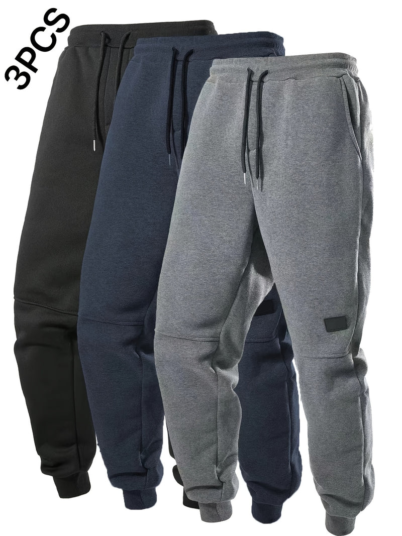 3pcs Men's Joggers with Elastic Waistband & Drawstring.