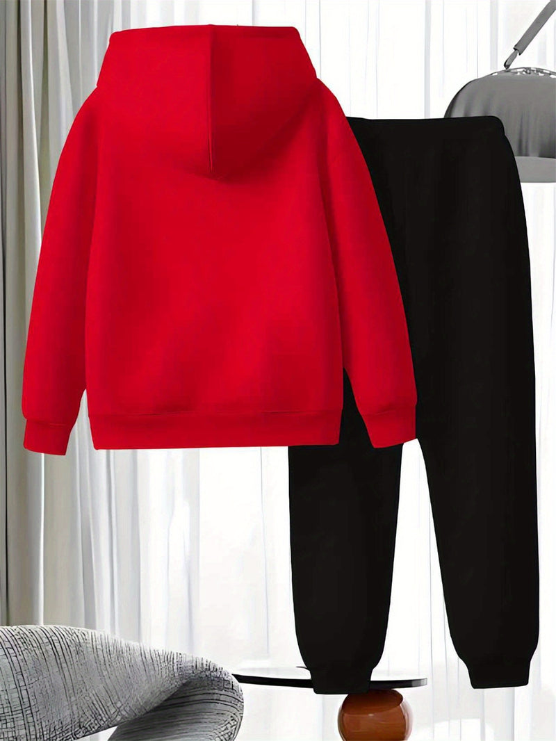 2pcs Set Boys Hoodie Outfit Knitted Comfortable Casual Sweatshirt And Pants.