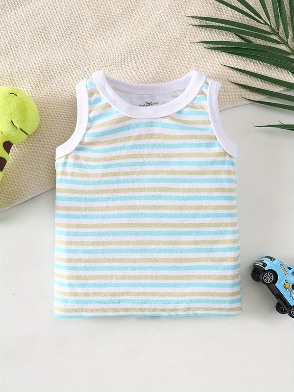 3pcs Spring/Summer Newborn Boy Sleeveless T-Shirt Set. Soft.