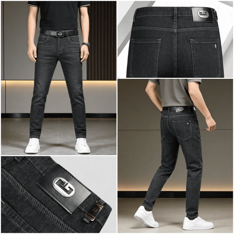 Men's Elastic Straight-Leg Jeans, New Heavy-Duty Denim Fabric.