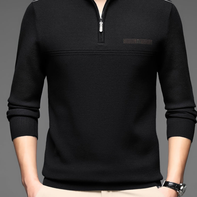 Men's Solid Color Simple Zip-Up High-Neck Long-Sleeve.