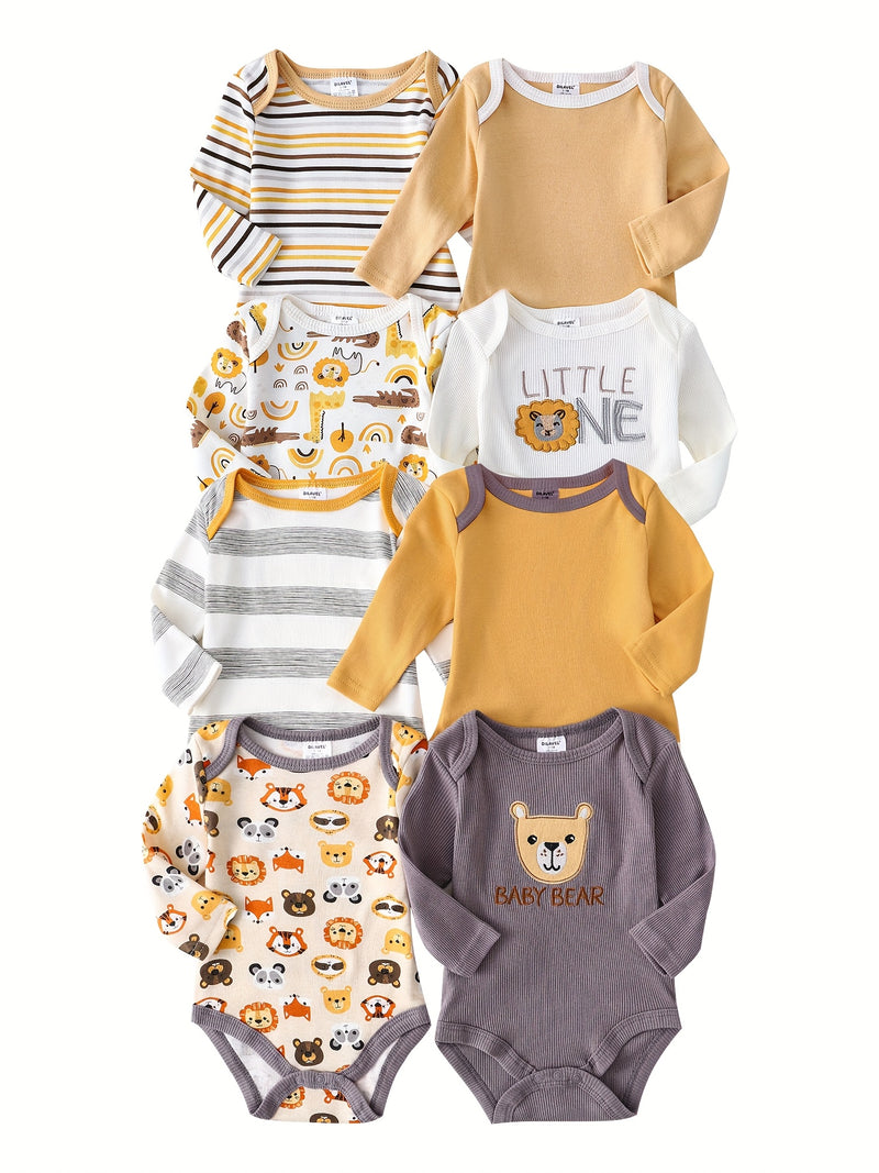 8pcs New Autumn And Winter Long-Sleeve Onesies for Boys And Girls.