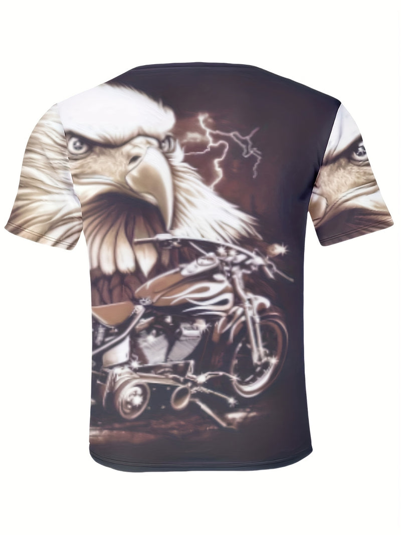 Men's Casual Henley Shirt - Red, Blue, Green, Yellow, Cyan Eagle Print Tie-Back.