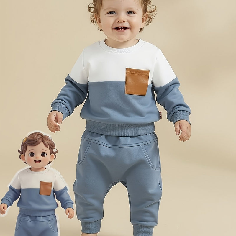 2pcs 0-2 Years Old Baby Boy Winter Clothes Contrast Color Long-Sleeved.