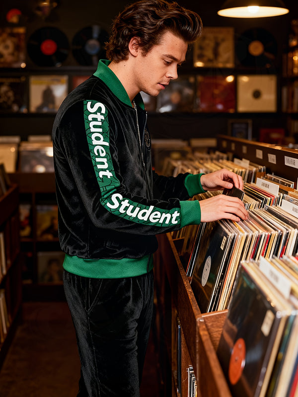 Student Fashion Velvet Sports Suit Men Premium Plush Casual Jacket Pants 2pcs.