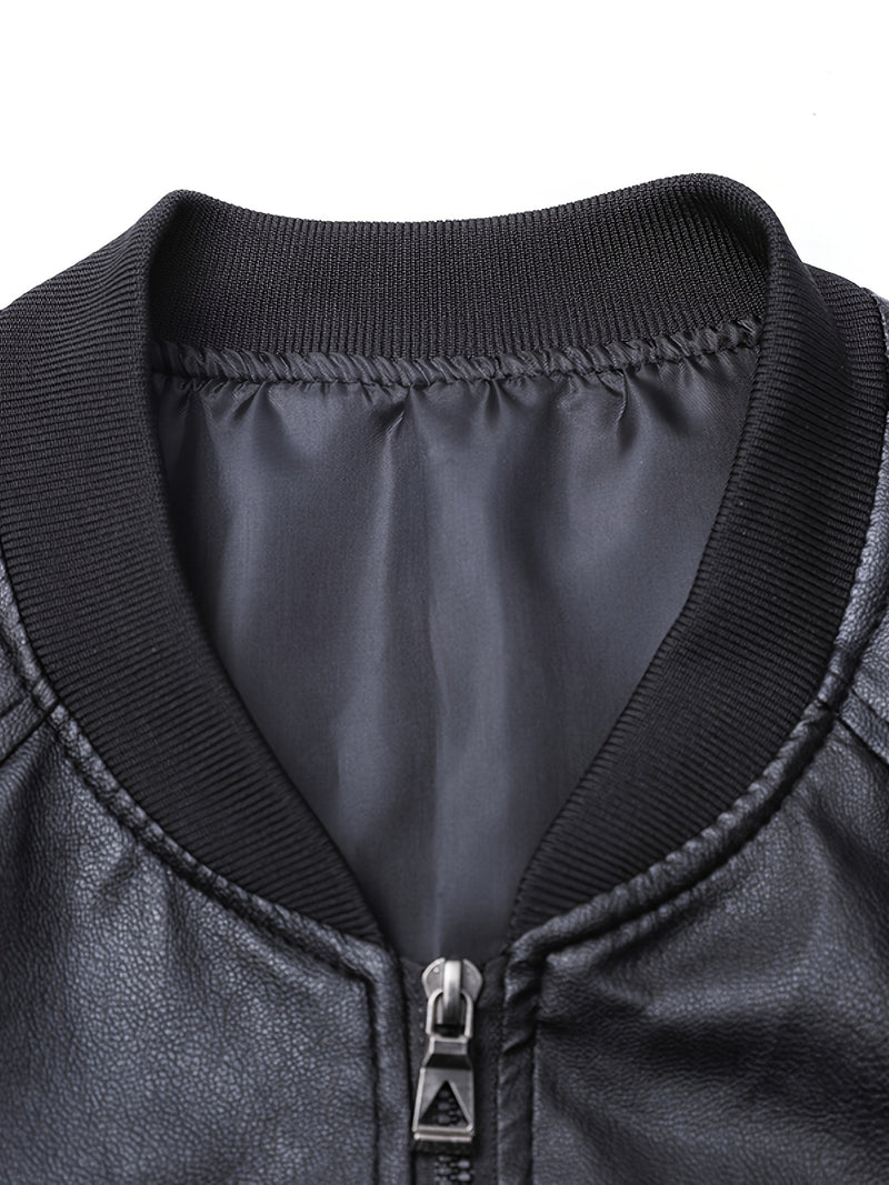 Men'S Fashionable Windproof Black Faux Leather Jacket | Zipper Closure.