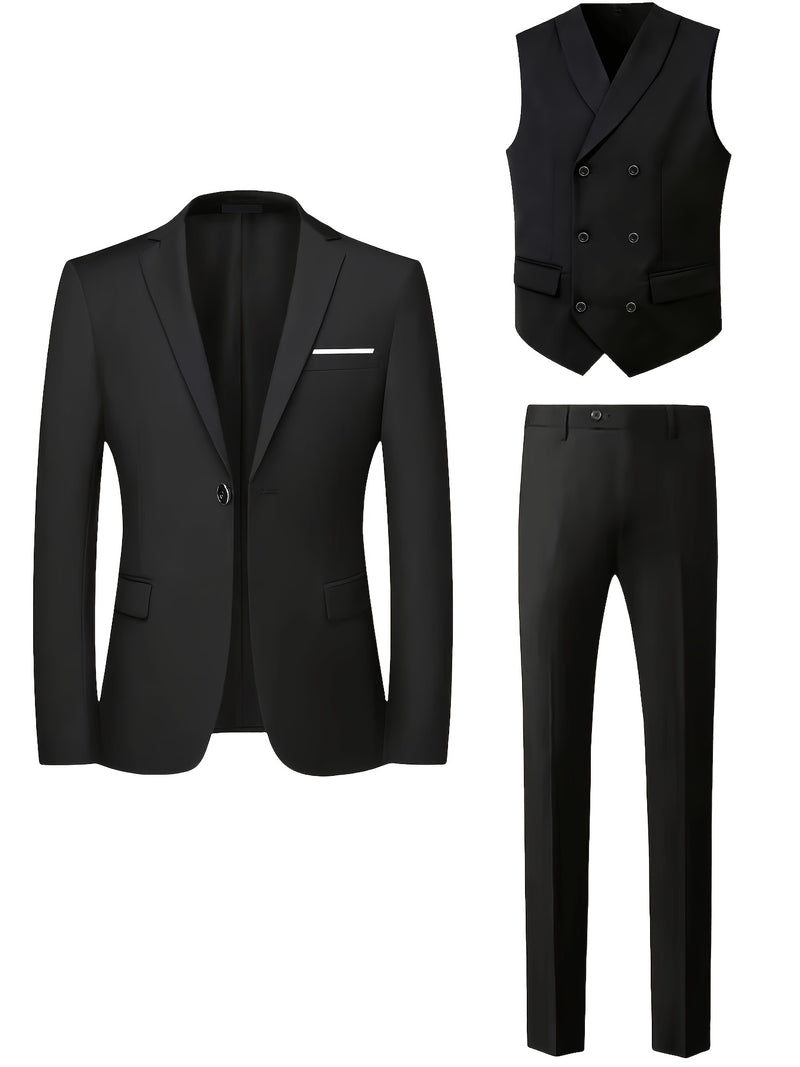 Men's 3pcs Suit Set: Jacket + Vest + Pants, Business Casual.