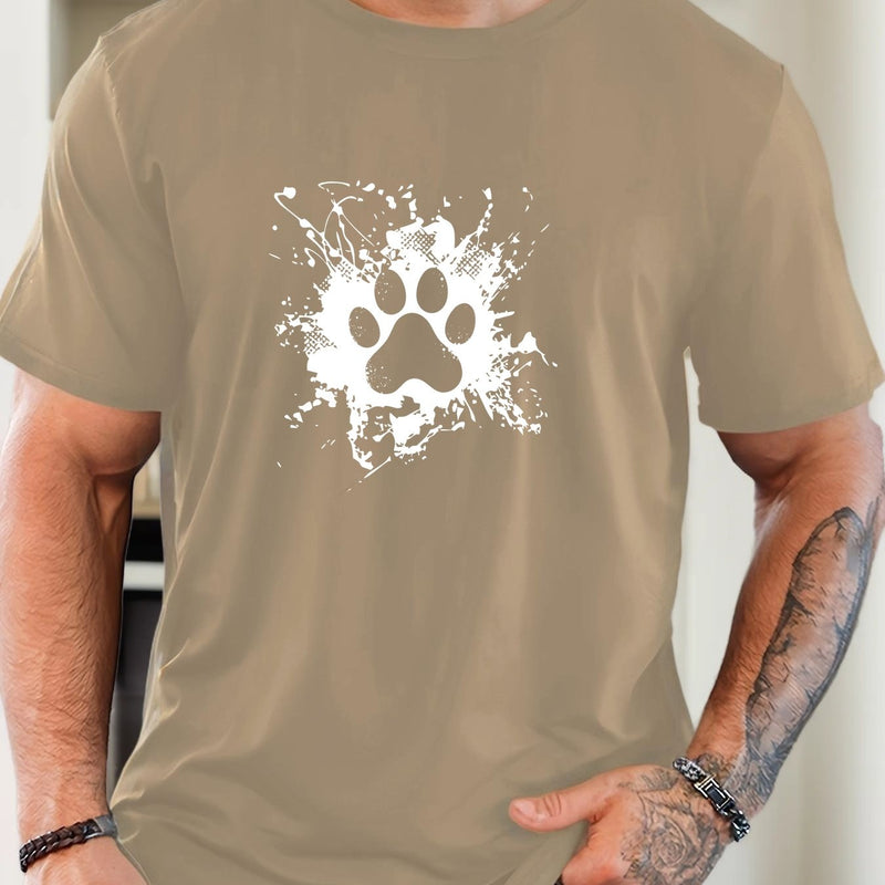 Men's Casual Summer T-Shirt with Paw Print Design.