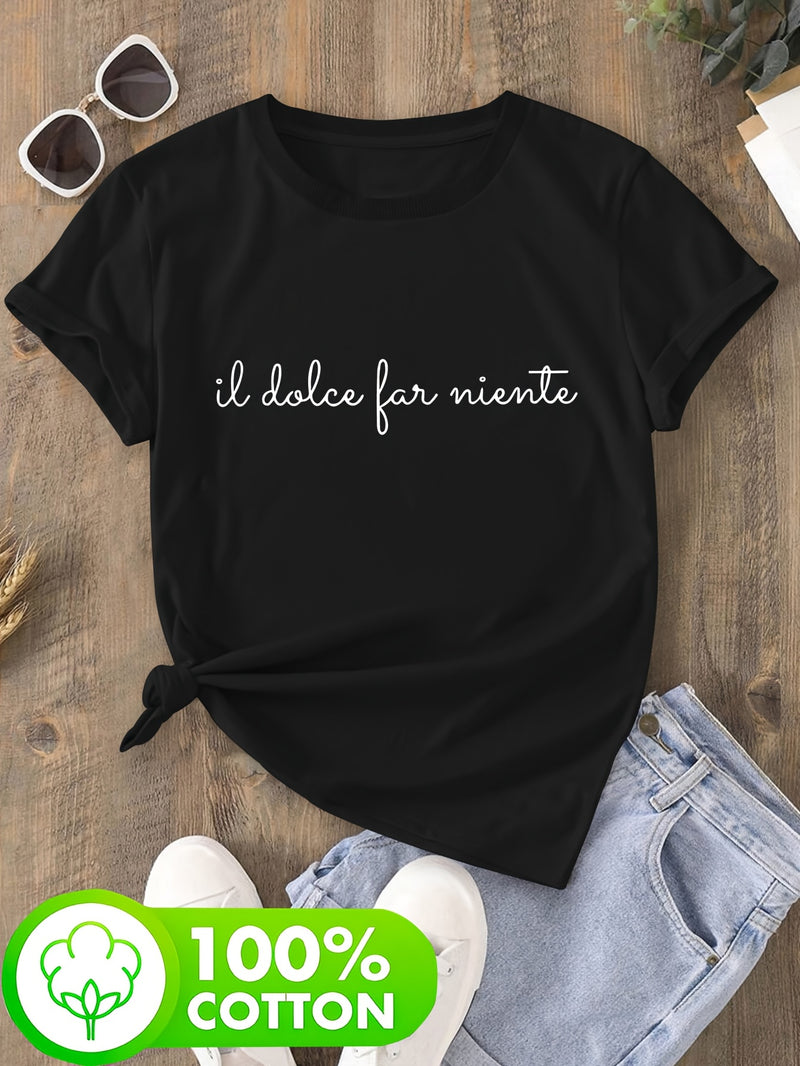 Women's Italian Elegant Cursive Lettering T-Shirt.