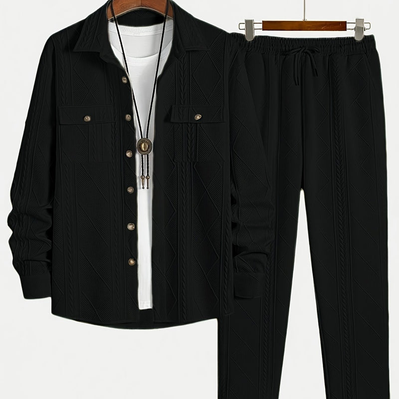 European Style Men's Casual Sport Short Sleeve Long Pants Set.