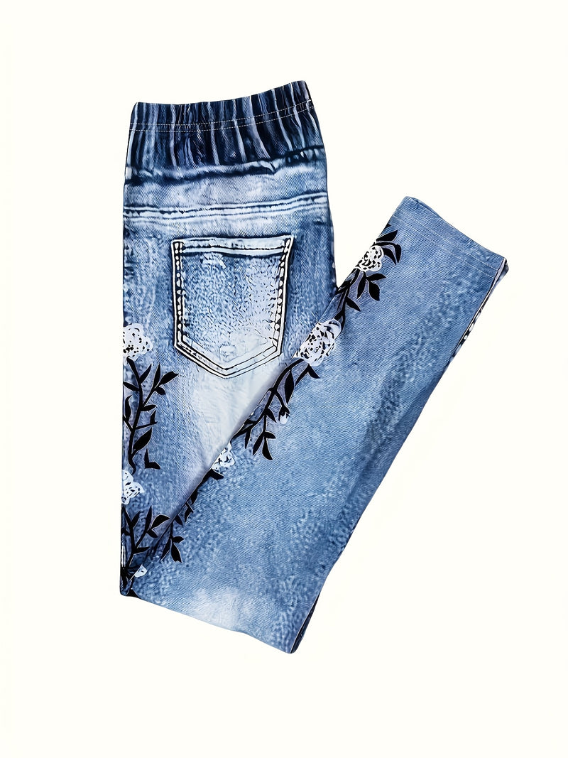Women’s Directional Style Imitation Faux Denim Leggings.