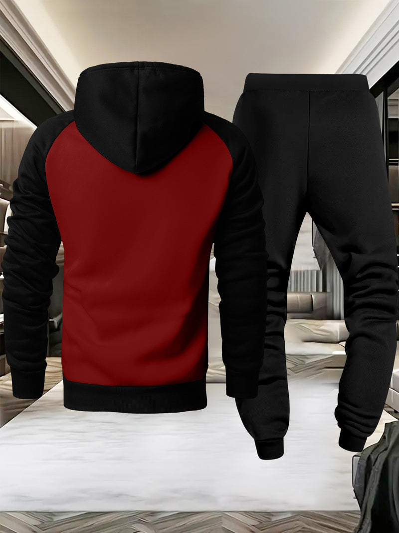 Men's Casual Sport Raglan Sleeve Hooded Two-Piece Set.