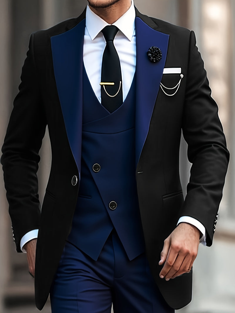 Men's 3pcs Suit Set, Blazer + Vest + Trousers.