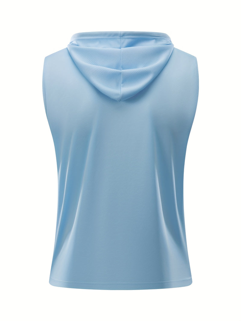 5pcs Solid Color Breathable Men's Sleeveless Hooded Tank Tops.