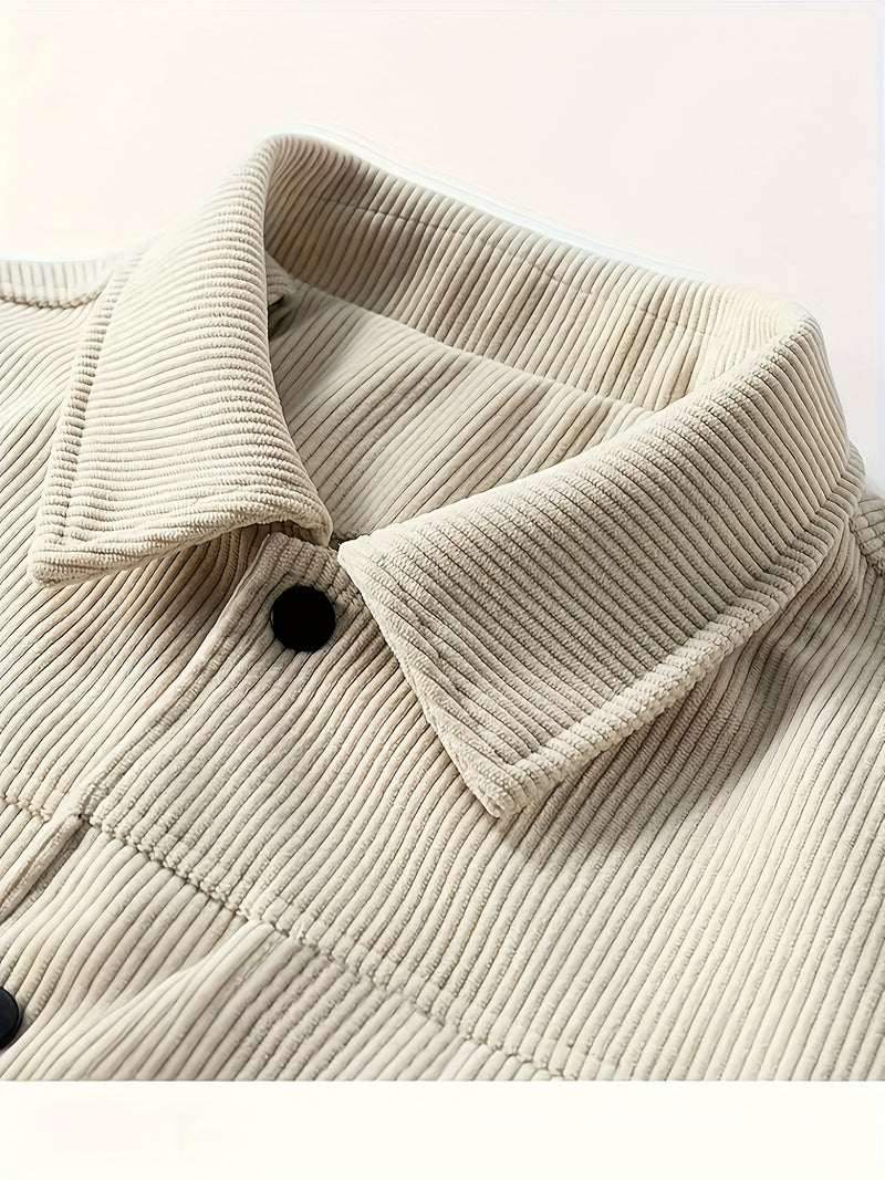 Men's Corduroy Cargo Jacket with Multiple Pockets - Polyester Casual Workwear.