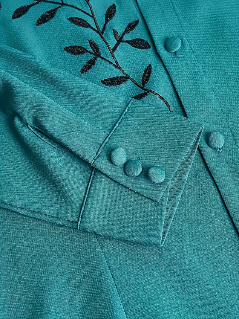 2pcs Men's Casual , Embroidery, Buttons, Pockets, Long-Sleeved Top.