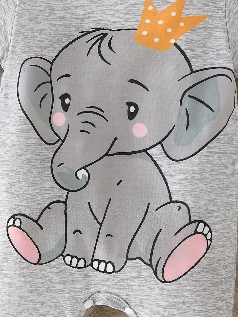 Two Sets of Baby Short-Sleeve Bodysuits with Elephant Patterns.