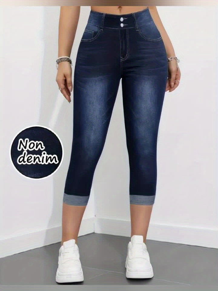 New Two-Piece Set, Faux Denim Women's Slim-Fit Leggings.