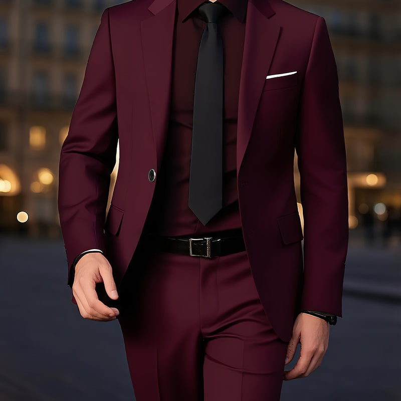 Men's 2pcs Suit Set, Blazer + Trousers, Business Casual.