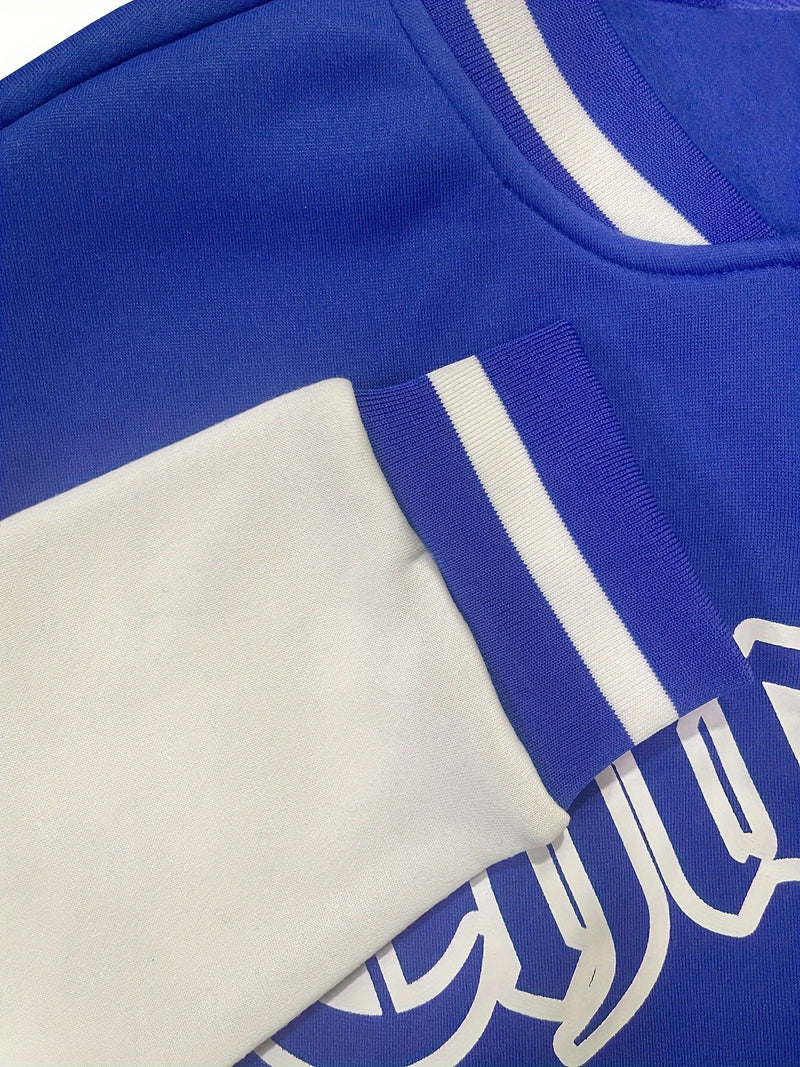Men's Casual Letter Print Color Block Varsity Jacket, Baseball Jacket.
