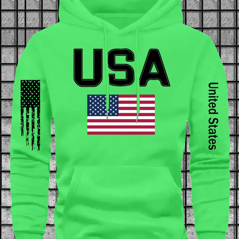Men's Casual Versatile Stylish Hoodie with USA Letter Print.