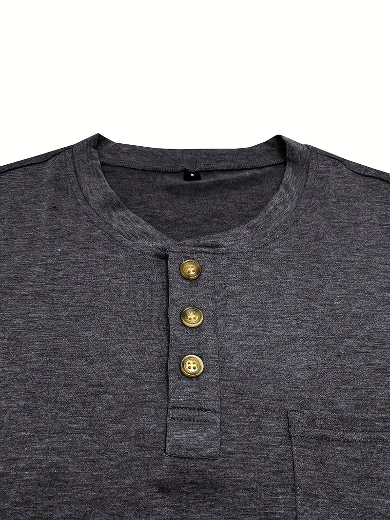 Men's Henley Round Neck Short Sleeve T-Shirt.