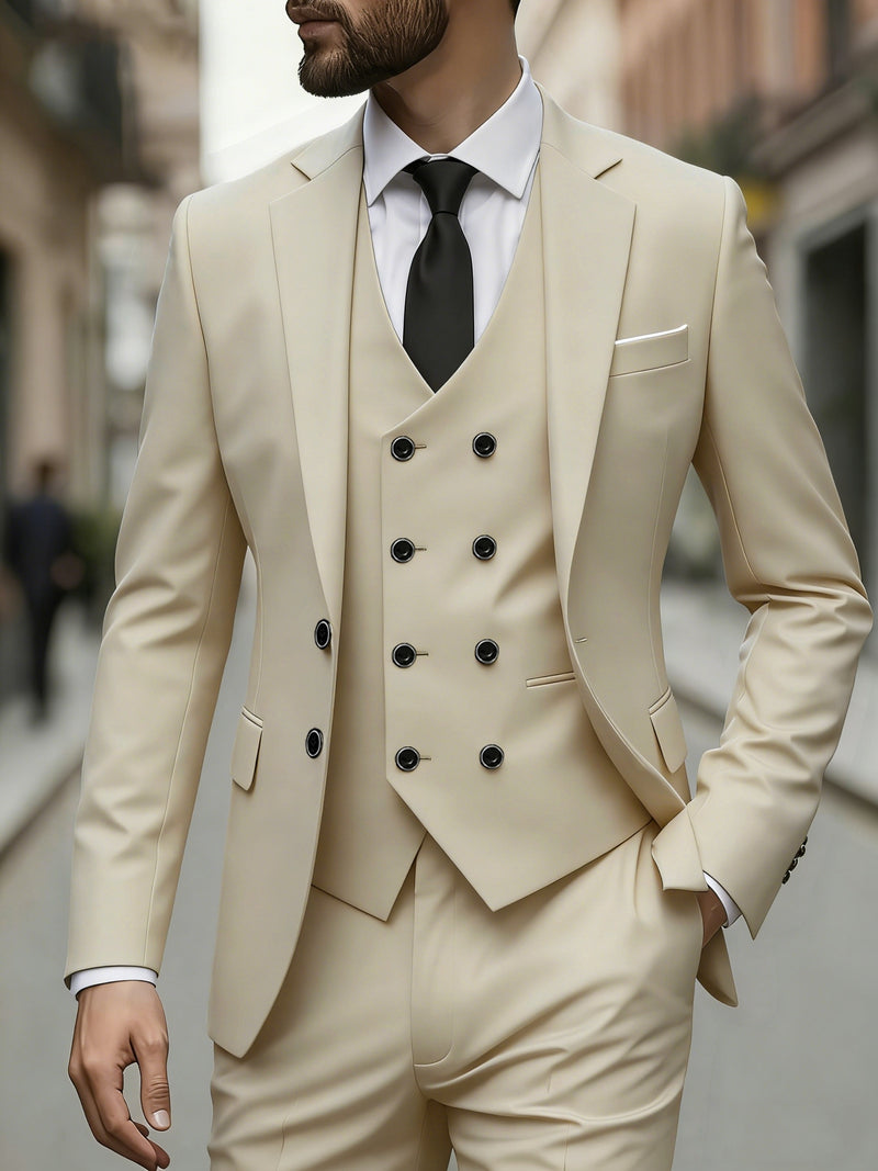 3pcs Men's Suit Set, All-Season Business Wedding Party, Suit Jacket,