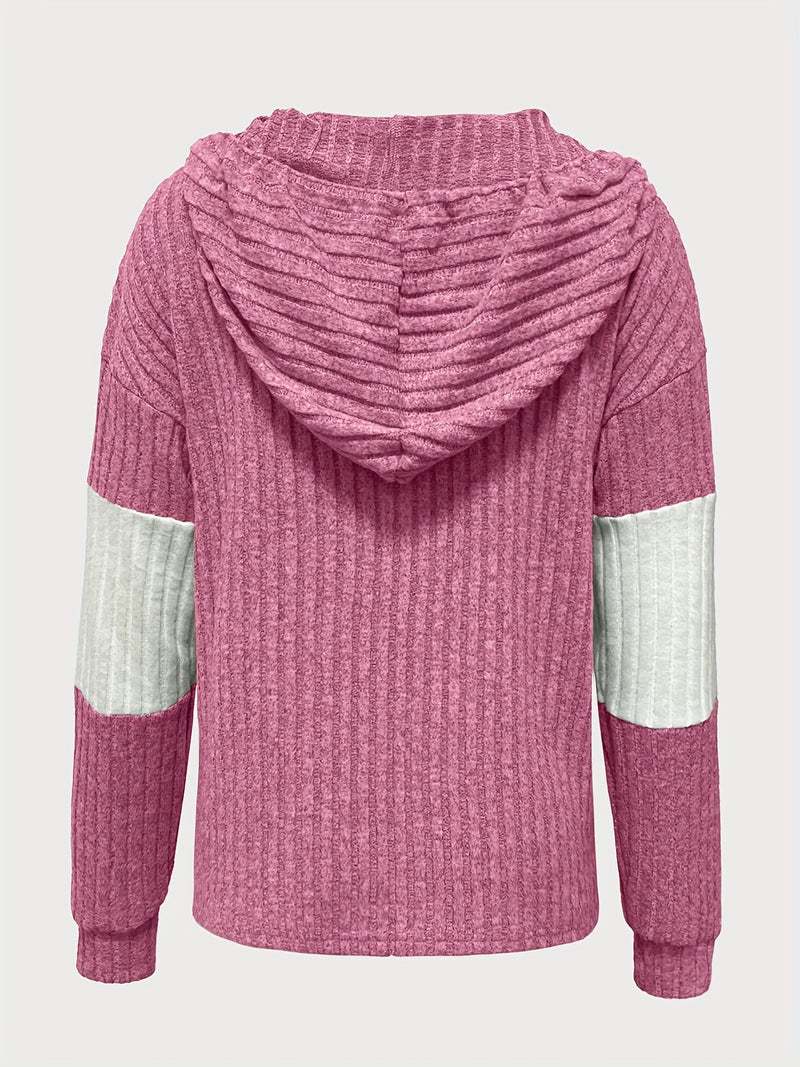 Solid Color Contrasting Hooded Pullover for Women.