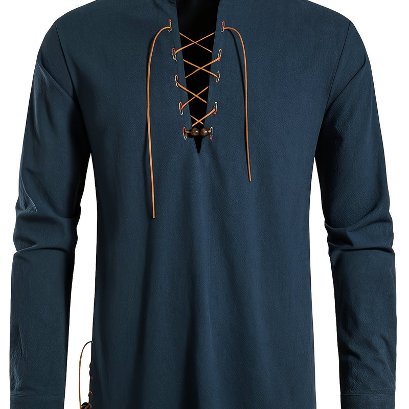 Men's Henley Shirt Long Sleeve Casual Beach Stand Collar Shirt.