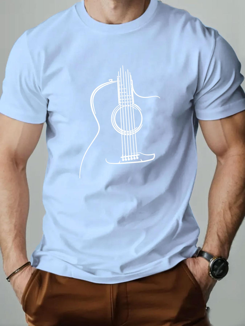 Men's Guitar Graphic Summer Casual Crew Neck Short Sleeve T-Shirt.