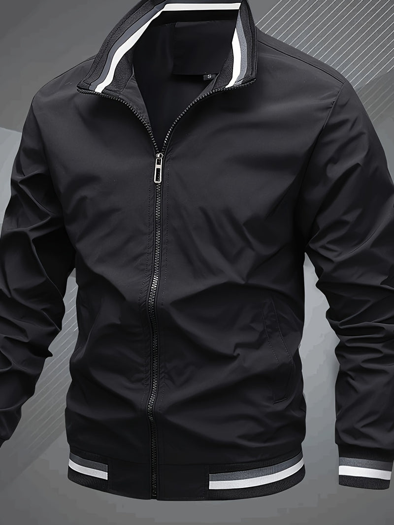 Men's Classic Design Baseball Collar Jacket For Spring Fall.