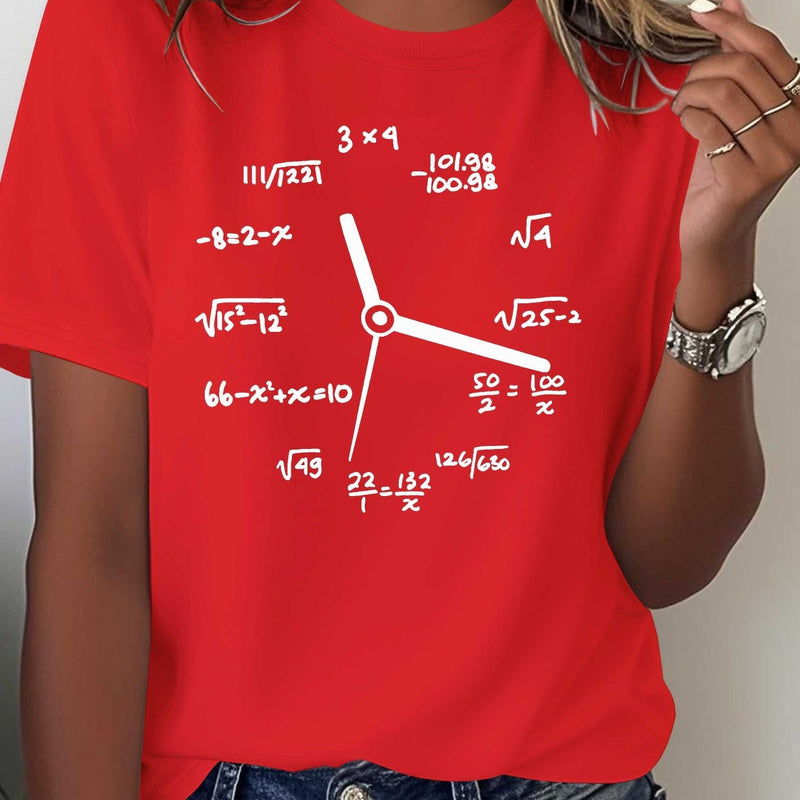 Women's Math & Clock Print T-Shirt.